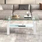 Modern 2-Tier Glass Coffee Table, Rectangular Tempered Glass Side Table with Lower Shelf for Living Room
