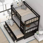 Bellemave Twin over Twin Wood Bunk Bed with Trundle and Drawers,black