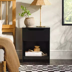 Modern Minimalist 1-Drawer Nightstand with Cubby C Black