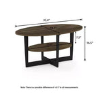 Table basse ovale à 2 niveaux pour salon avec étagère de rangement ouverte, finition bois