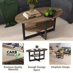 Table basse ovale à 2 niveaux pour salon avec étagère de rangement ouverte, finition bois