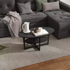 Table basse ovale à 2 niveaux pour salon avec étagère de rangement ouverte, finition bois