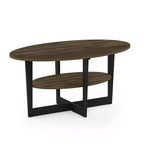 Table basse ovale à 2 niveaux pour salon avec étagère de rangement ouverte, finition bois