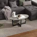 Table basse ovale à 2 niveaux pour salon avec étagère de rangement ouverte, finition bois