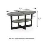 Table basse ovale à 2 niveaux pour salon avec étagère de rangement ouverte, finition bois