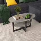 Table basse ovale à 2 niveaux pour salon avec étagère de rangement ouverte, finition bois