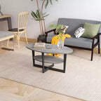 Table basse ovale à 2 niveaux pour salon avec étagère de rangement ouverte, finition bois