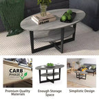 Table basse ovale à 2 niveaux pour salon avec étagère de rangement ouverte, finition bois
