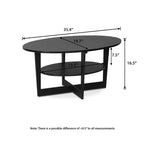 Table basse ovale à 2 niveaux pour salon avec étagère de rangement ouverte, finition bois