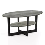 Table basse ovale à 2 niveaux pour salon avec étagère de rangement ouverte, finition bois