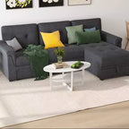 Table basse ovale à 2 niveaux pour salon avec étagère de rangement ouverte, finition bois