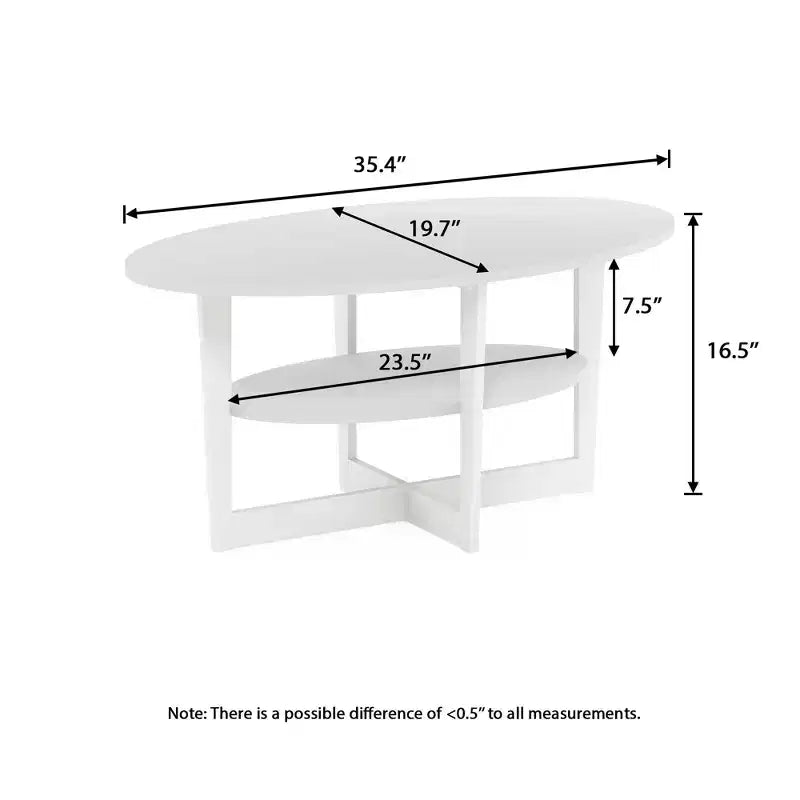 Table basse ovale à 2 niveaux pour salon avec étagère de rangement ouverte, finition bois