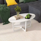Table basse ovale à 2 niveaux pour salon avec étagère de rangement ouverte, finition bois