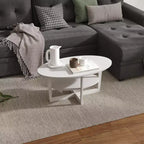Table basse ovale à 2 niveaux pour salon avec étagère de rangement ouverte, finition bois