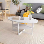 Table basse ovale à 2 niveaux pour salon avec étagère de rangement ouverte, finition bois