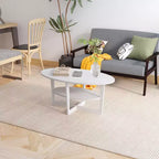 Table basse ovale à 2 niveaux pour salon avec étagère de rangement ouverte, finition bois