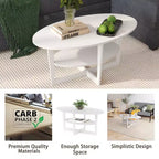 Table basse ovale à 2 niveaux pour salon avec étagère de rangement ouverte, finition bois