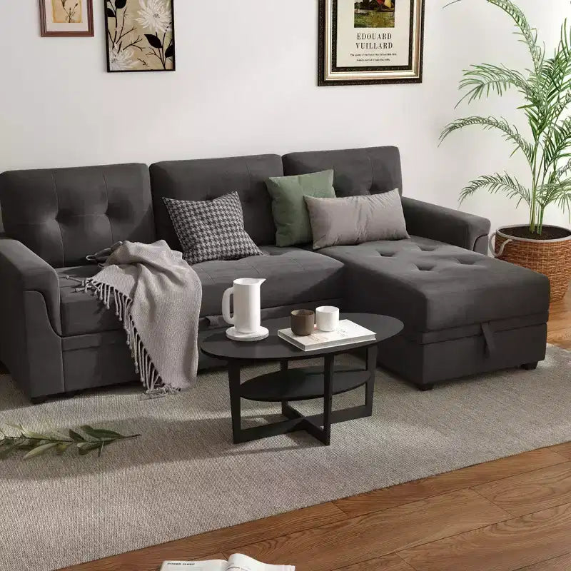 Table basse ovale à 2 niveaux pour salon avec étagère de rangement ouverte, finition bois