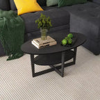 Table basse ovale à 2 niveaux pour salon avec étagère de rangement ouverte, finition bois