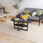 Table basse ovale à 2 niveaux pour salon avec étagère de rangement ouverte, finition bois