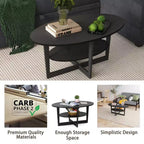 Table basse ovale à 2 niveaux pour salon avec étagère de rangement ouverte, finition bois