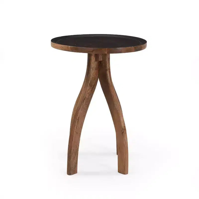 Table d'appoint vintage avec 4 pieds arqués, Table de chevet avec plateau en bois rainuré, Table d'appoint pour canapé, Table de bout, Bois
