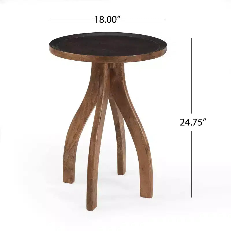 Table d'appoint vintage avec 4 pieds arqués, Table de chevet avec plateau en bois rainuré, Table d'appoint pour canapé, Table de bout, Bois