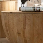 Table basse de rangement ronde et rétro en bois, adaptée au salon, à la salle à manger ou au bureau.