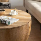 Table basse de rangement ronde et rétro en bois, adaptée au salon, à la salle à manger ou au bureau.