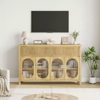 Buffet de salle à manger avec 4 portes vitrées et grand espace de rangement, Console de buffet avec meuble de rangement pour bar à café