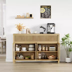 Buffet de salle à manger avec 4 portes vitrées et grand espace de rangement, Console de buffet avec meuble de rangement pour bar à café