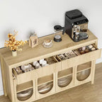 Buffet de salle à manger avec 4 portes vitrées et grand espace de rangement, Console de buffet avec meuble de rangement pour bar à café