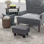 Petit pouf ottoman, repose-pieds avec revêtement en tissu de lin et pieds en plastique, pouf cube
