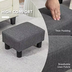 Petit pouf ottoman, repose-pieds avec revêtement en tissu de lin et pieds en plastique, pouf cube
