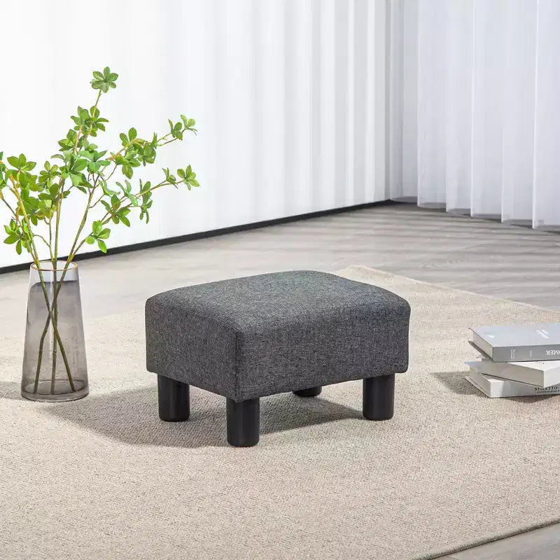 Petit pouf ottoman, repose-pieds avec revêtement en tissu de lin et pieds en plastique, pouf cube