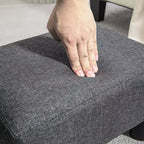 Petit pouf ottoman, repose-pieds avec revêtement en tissu de lin et pieds en plastique, pouf cube