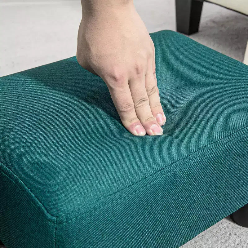 Petit pouf ottoman, repose-pieds avec revêtement en tissu de lin et pieds en plastique, pouf cube