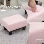 Petit pouf ottoman, repose-pieds avec revêtement en tissu de lin et pieds en plastique, pouf cube