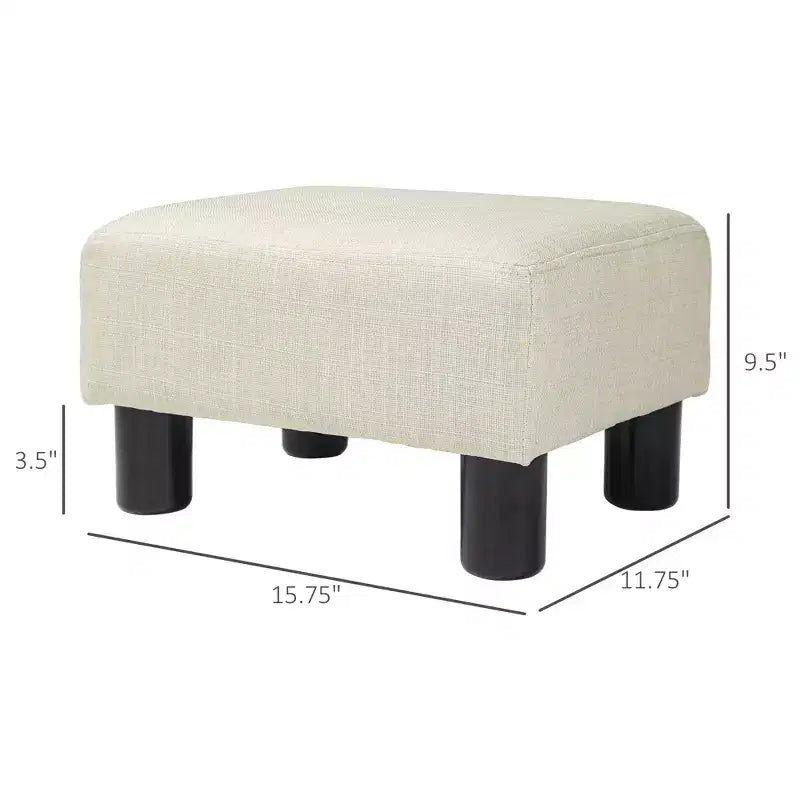Petit pouf ottoman, repose-pieds avec revêtement en tissu de lin et pieds en plastique, pouf cube