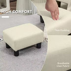 Petit pouf ottoman, repose-pieds avec revêtement en tissu de lin et pieds en plastique, pouf cube