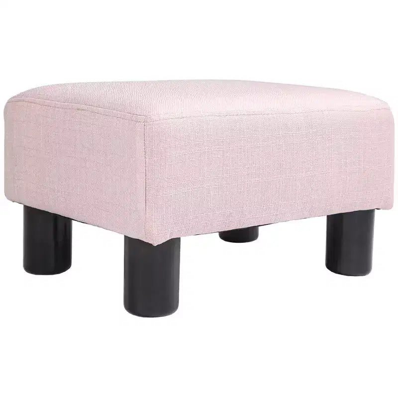 Petit pouf ottoman, repose-pieds avec revêtement en tissu de lin et pieds en plastique, pouf cube
