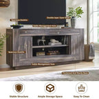 Meuble TV moderne de 70 po, centre de divertissement pour téléviseurs jusqu'à 80 po, console multimédia avec rangement ouvert et armoires latérales, consoles TV en bois épais