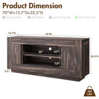 Meuble TV moderne de 70 po, centre de divertissement pour téléviseurs jusqu'à 80 po, console multimédia avec rangement ouvert et armoires latérales, consoles TV en bois épais