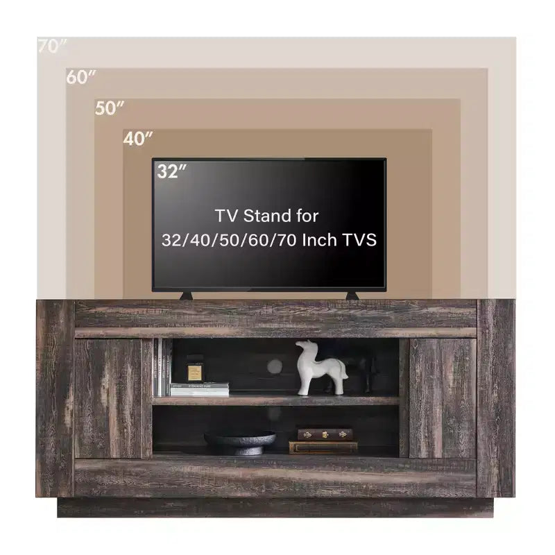 Meuble TV moderne de 70 po, centre de divertissement pour téléviseurs jusqu'à 80 po, console multimédia avec rangement ouvert et armoires latérales, consoles TV en bois épais
