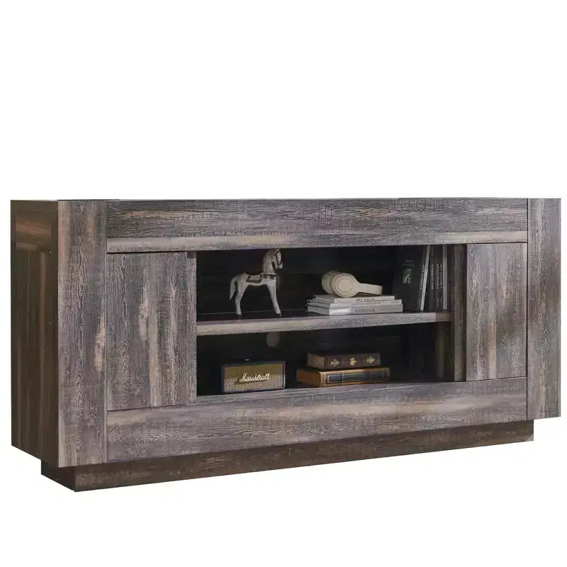 Meuble TV moderne de 70 po, centre de divertissement pour téléviseurs jusqu'à 80 po, console multimédia avec rangement ouvert et armoires latérales, consoles TV en bois épais