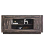 Meuble TV moderne de 70 po, centre de divertissement pour téléviseurs jusqu'à 80 po, console multimédia avec rangement ouvert et armoires latérales, consoles TV en bois épais