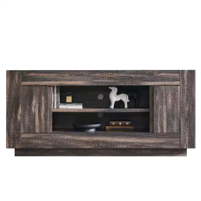 Meuble TV moderne de 70 po, centre de divertissement pour téléviseurs jusqu'à 80 po, console multimédia avec rangement ouvert et armoires latérales, consoles TV en bois épais