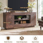 Meuble TV moderne de 70 po, centre de divertissement pour téléviseurs jusqu'à 80 po, console multimédia avec rangement ouvert et armoires latérales, consoles TV en bois épais