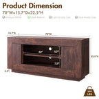 Meuble TV moderne de 70 po, centre de divertissement pour téléviseurs jusqu'à 80 po, console multimédia avec rangement ouvert et armoires latérales, consoles TV en bois épais