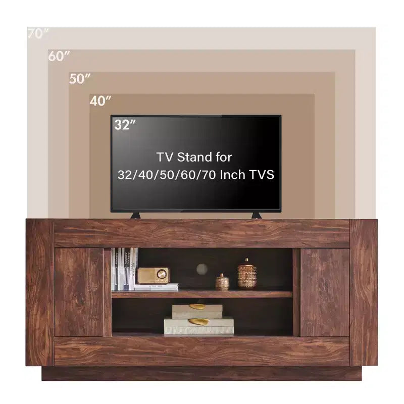 Meuble TV moderne de 70 po, centre de divertissement pour téléviseurs jusqu'à 80 po, console multimédia avec rangement ouvert et armoires latérales, consoles TV en bois épais